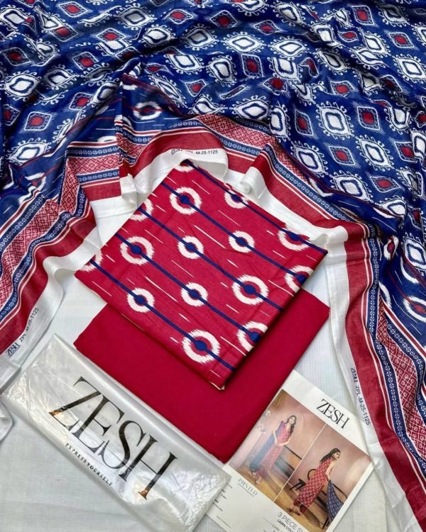 3 Pieceunstitched Suit Zesh Summaer Lawn Collection 2025