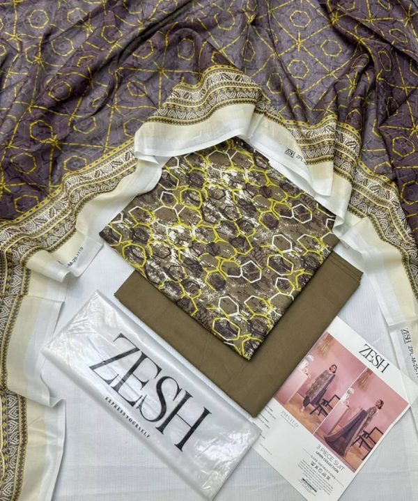 3 Pieceunstitched Suit Zesh Summaer Lawn Collection 2025